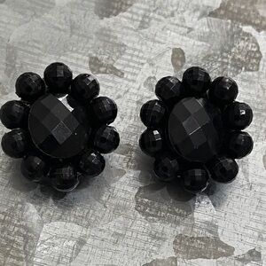 Germany 1930s Black Beaded Clip On Earrings